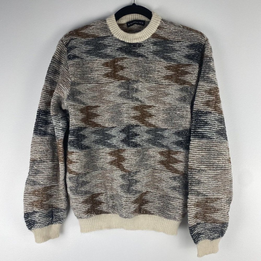 Alpaca 111 Women's 100% Alpaca Knit Sweater Size L Crewneck Textured 90s Dad
